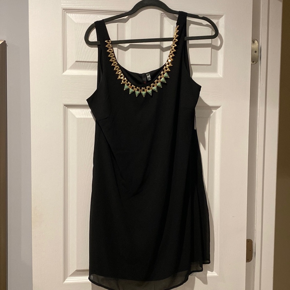 NWT | BLACK DRESS WITH DECORATED NECKLINE